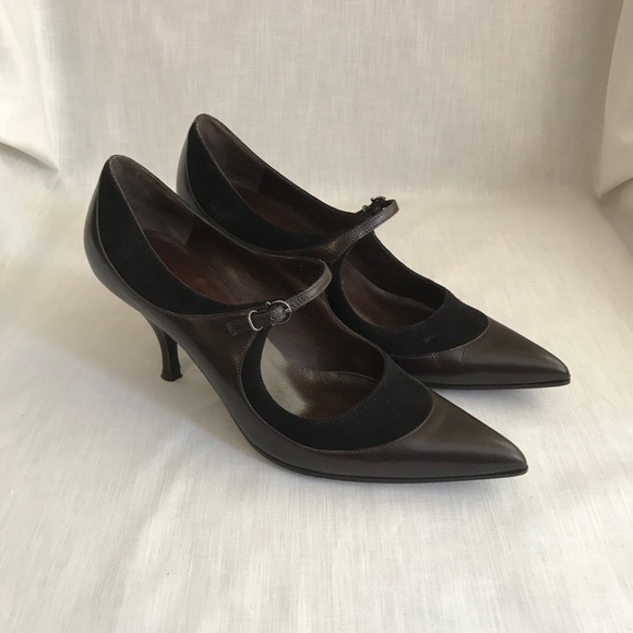Salvatore Ferragamo Shoes - Ferragamo Brown Leather/Black Suede Heels